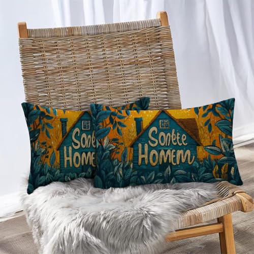 Housse de coussin extérieur imperméable en lin jaune avec fermeture éclair invisible - 5