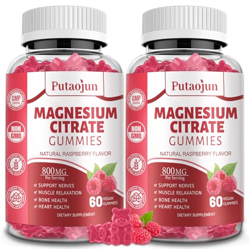 2 Pack Magnesium Citrate Gummies, High Absorption Magnesium Citrate Supplement for Adults & Kids, Magnesium Citrate Supplements for Bone, Muscle Health, Heart Support, 120 Raspberry Supplement