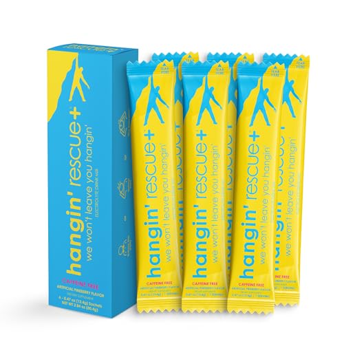 Hangin' Rescue+ Electrolyte Drink Mix | Rehydrate, Reduce Fatigue & Protect Cells with Electrolytes, B6, C, Taurine & L-Cysteine | Caffeine-Free | Travel-Ready | 13.4g Each (6, Original)