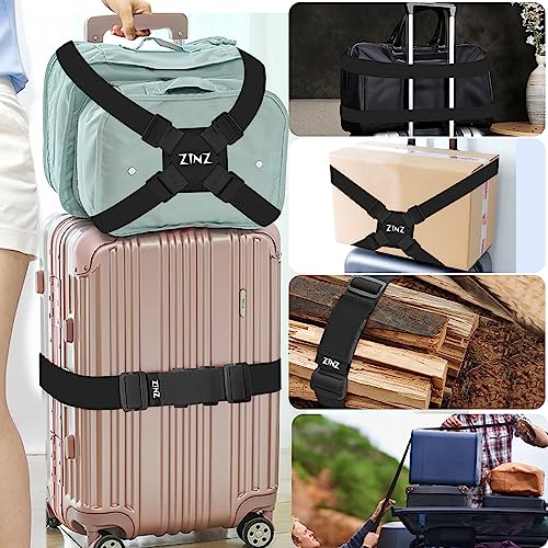Image of 2-Pack Elastic Luggage Straps with Suitcase Bungee, Adjustable Bag Belt Travel Accessories -Black