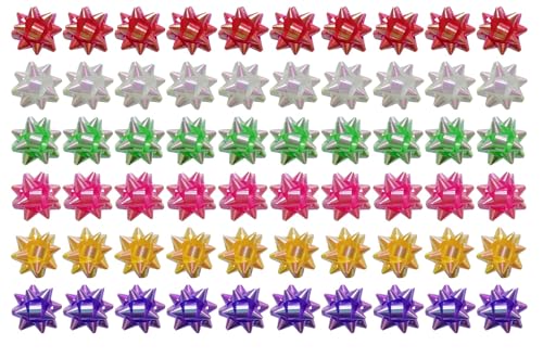 60pcs 2 Small Gift Bow for Presents Multicolor Small Star Bow for Gift Box Christmas Parties Birthdays Wedding Holidays etc