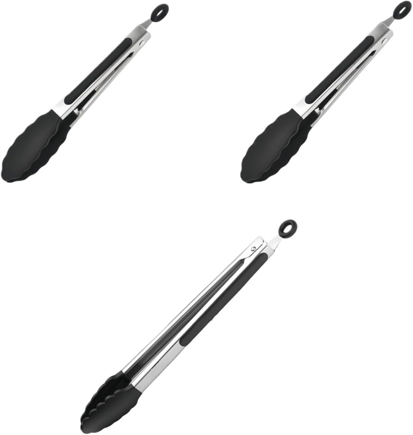 Stainless Steel Kitchen Tongs with Silicone Tips 7/9/12Inch Food for Meat BBQ Salad Bread Frying Serving Baking(7 9 12Inch)