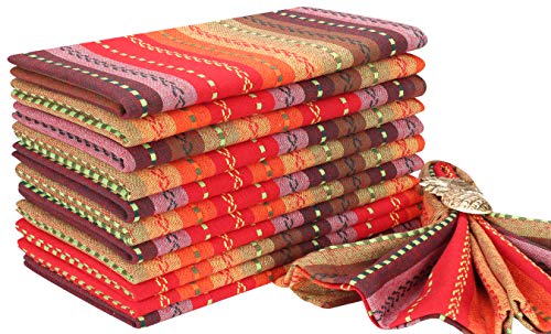 Life By Cotton Salsa Stripe Set Of 12 Pure 100% Cotton Cloth Napkins 18X18 Inch Dinner Napkins, Wedding Napkins, Machine Washable, Cocktail Napkins, Red Multicolor #TOP5