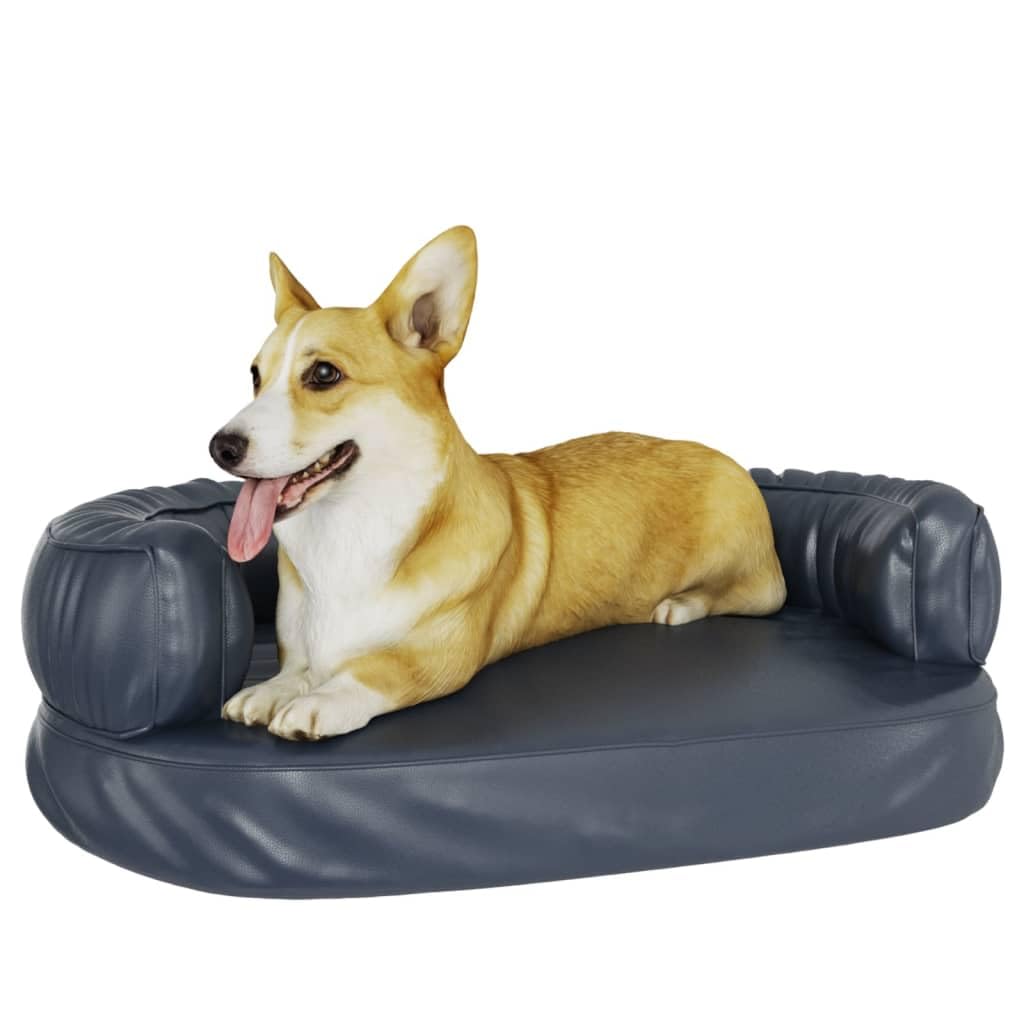 Ergonomisches Hundebett Dunkelblau mit Schaumstofffüllung aus Kunstleder 60x42 cm rutschfestes Hundesofa waschbar und gelenkschonend als kuscheliger Schlafplatz für Welpen und Hunde Reise