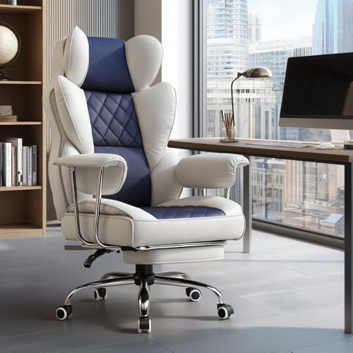 Image of GTPLAYER Gaming Chair,Office Chair with Pocket Spring Lumbar Support, Ergonomic Comfortable Wide Office Desk Computer Chair with Outward Fixed Soft Armrests and Footrest (Fabric, Light Blue & White)