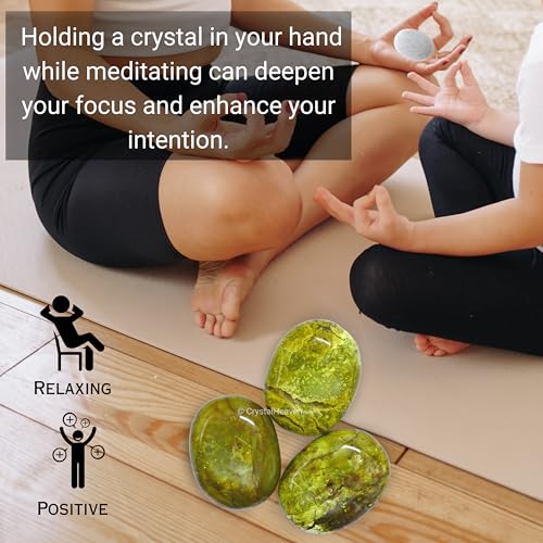 Image of Certified Green Opal Crystal Palm Pebbles Stones for Anxiety Stress Relief Massage - AAA Grade Original Healing Gemstone Agate Palm Stone for Yoga Meditation Spiritual Reiki Feng Shui