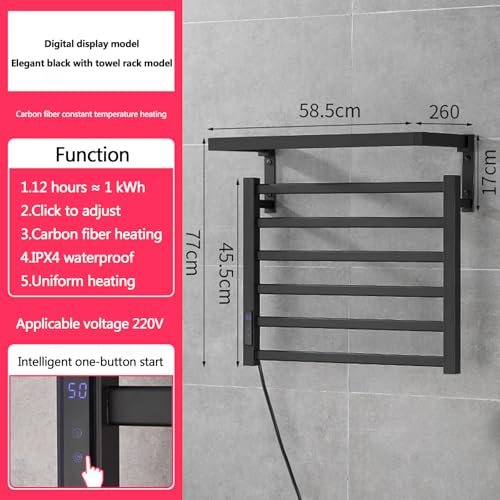 Scaldasalviette Elettrico con Asciugatura Rapida costante, portasciugamani in Fibra di Carbonio per Uso Domestico, per Bagno, Spa, Accappatoio, Coperta e Pigiama, Nero