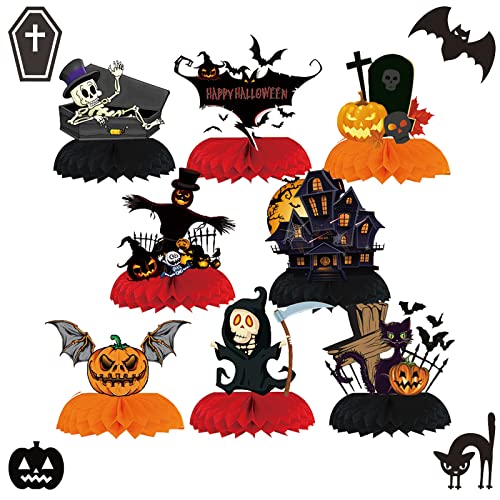 Halloween Honeycomb Centerpieces Halloween Centerpieces For Party Table Skull Tombstone Pumpkin Ghost Cat Bat Paper 3D Honeycomb Halloween Decorations For Halloween Birthday Party #TOP9