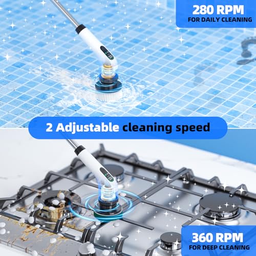 Image of Electric Spin Scrubber,Large Battery & Long Runtime Power Spin Cleaner with 7 Replaceable Brush Heads,IPX7 Waterproof & Adjustable Extension Long Handle,2 Speeds for Bathroom, Shower, Tile, Floor