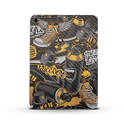 Image of MightySkins Carbon Fiber Skin Compatible with Apple iPad 10.9 inch 10th Gen (2022) Full Wrap Kit - Yellow Hip Hop | Protective, Durable Textured Carbon Fiber Finish | Easy to Apply | Made in the USA