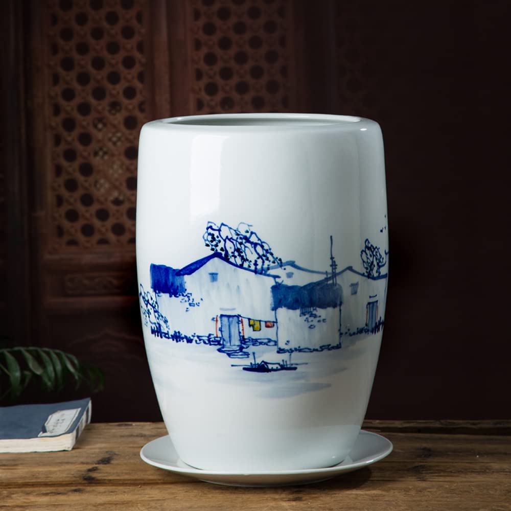DFGHNBVC Jingdezhen Ceramic Planter Chinoiserie 15.7 X 11.8 Inch Blue And White Planter Ceramic Flower Pots Decorative With Drainage Hole,B