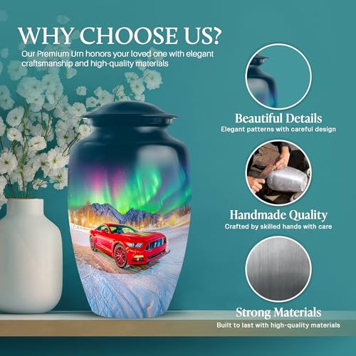 Image of Car Urn - Unique Urn for Human Ashes - Combo 3 - Large with 3 Inch Pack of 4 - Funeral for Adult - Tiny Urns for Adult Human - Decorative Urns for Mom & Dad