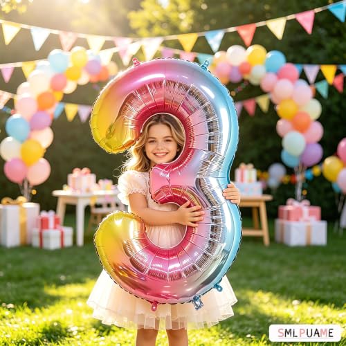 Image of 40 Inch Rainbow Gradient 3 Balloon for 3rd Birthday Decorations
