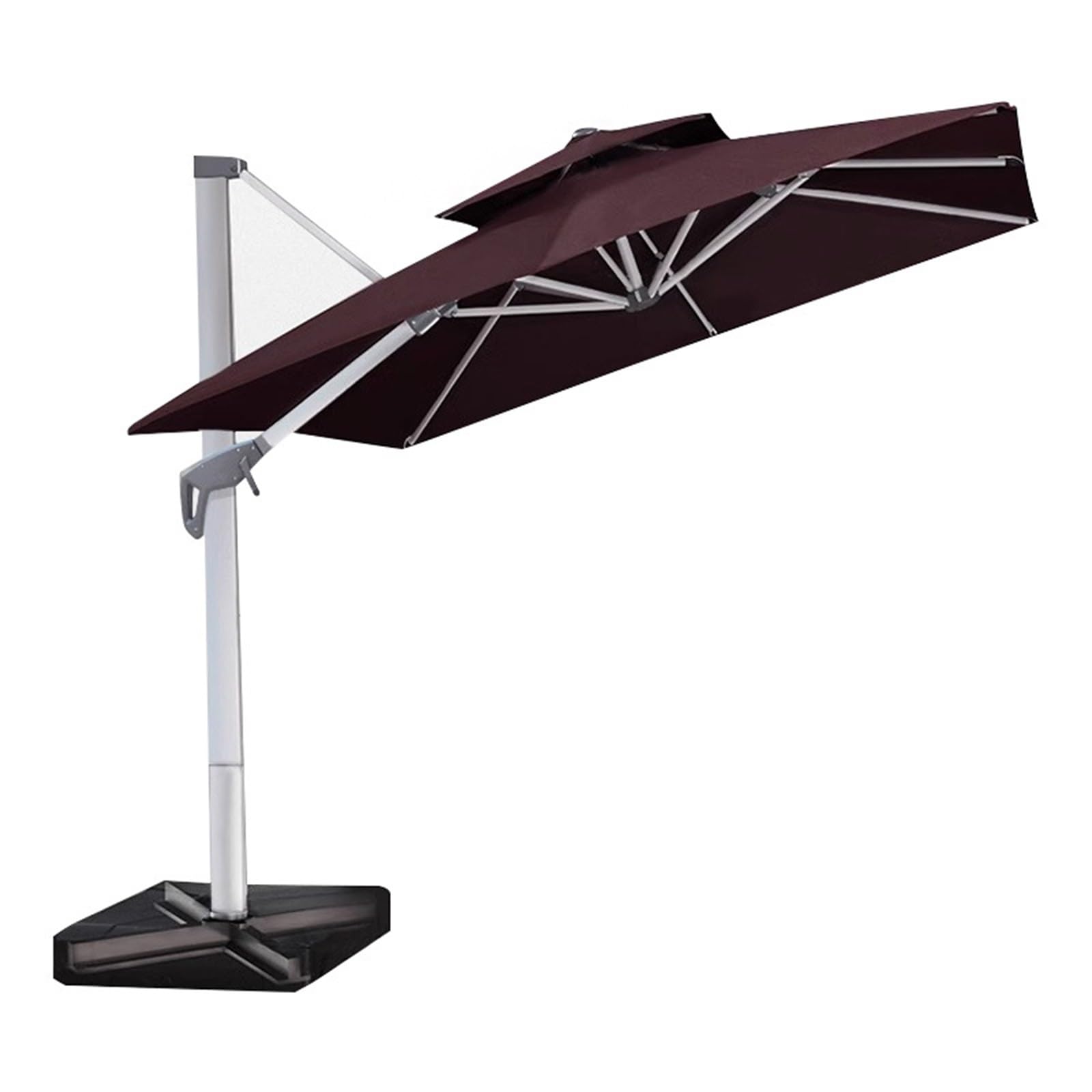 3,5m x 3,5m Sombrilla grande for patio Parasol Excentrico Sombrilla Descentralizada Giratorio 360º con 32 Luces LED Energía Solar for Terraza Piscina Patio