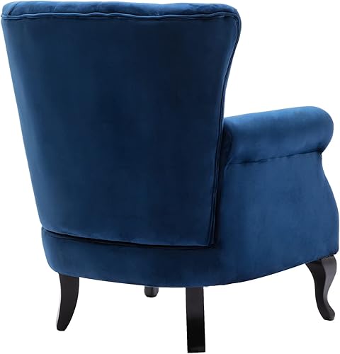 Miniatura 91 de Kmax Silla de club de terciopelo con diseño de trono copetudo de mediados de siglo, asiento acolchado, patas de madera, para el hogar, club, Tela