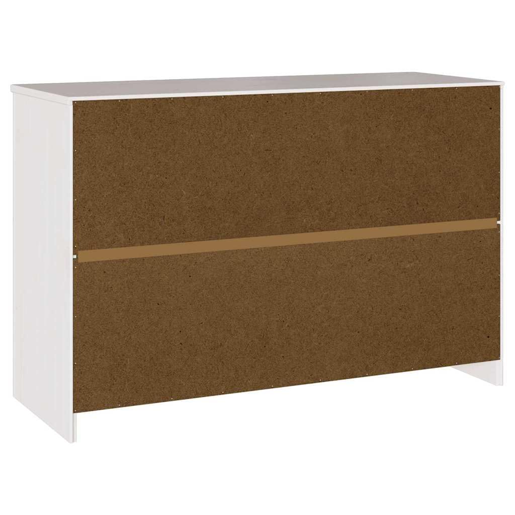 Credenza bianca, 114 x 43 x 75,5 cm, in legno massello di pino con