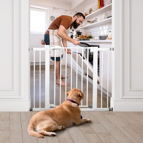 Babeliometalbabygate2943autocloseeasyinstallpetgateextrawidewalkthruchildsafetygate30tallpressuremounteddoggatefordoorwaysstairswhite  Urban Country Home Decor Babelio metal baby gate 29 43 auto close easy install pet gate extra wide walk thru child safety gate 30 tall pressure mounted dog gate for doorways stairs white  urban country home decor