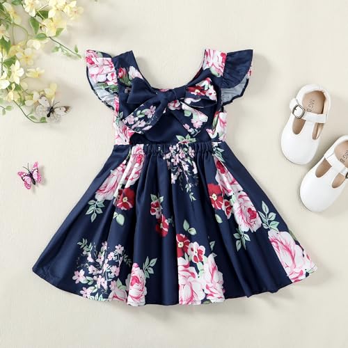 LYSMuch Toddler Baby Girl Solid Color Ruffle Backless A-Line Hem Tie Dresses2