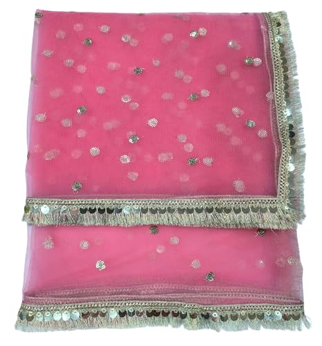 Image of Navti Creations Women's Lightweight Net Dupatta With Sequence Embroidery & Kiran Border (Length 2.25m)