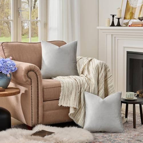 Image of GIGIZAZA Decorative Couch Throw Pillow Covers,Grey Square Pillow Cushion Covers 22x22,Pillow Cases Velvet Pillow Covers