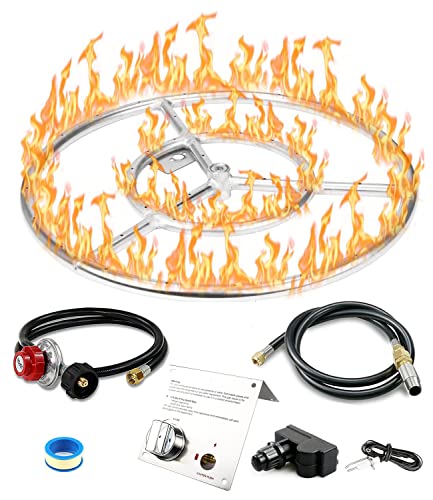 Hisencn Fire Pit Burner Ring Kit 24 Inch 304 Stainless Steel Fire Pit Insert Round with Spark Ignition and Propane Hose Kit for Indoor or Outdoor Fire Table LP and Propane Gas Fire Pits