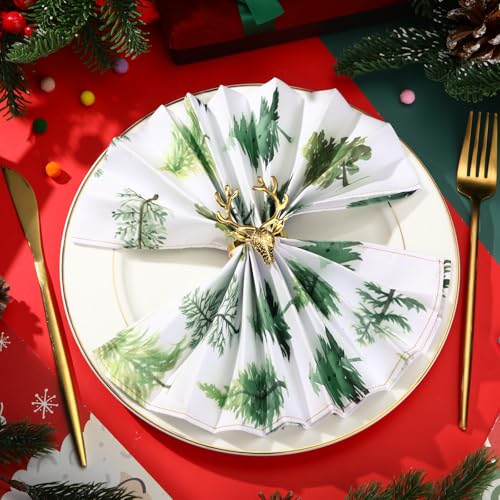 Maxdot 12 Pcs Christmas Cloth Napkins 19 x 19 Inch Happy Xmas Party Decoration Dinner Washable Fabric Napkins Gifts(Christmas Trees) – Image 5
