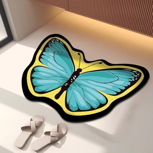 Tapis de bain super absorbant papillon bleu azur avec envers de sécurité non glissé