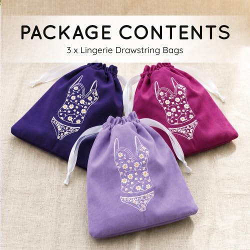 Image of Lingerie Bag for Travel Set of 3, Women Lingerie Bags with Drawstrings, Double-Layered Polyester Beach Bags for Swimwear, Underwear & Storage, 15x15 Inches (Navy-Magenta-Lavender)