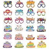 Birthday Hats for Kids 24Pcs Party Supplies Happy Birthday Glasses Photo Booth Props for Boys Girls