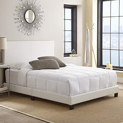 Boyd Sleep Montana Upholstered Platform Bed Frame Mattress Foundation with Headboard and Strong Wood Slat Supports: Faux Leather, White, Twin Boyd Sleep Montana Upholstered Platform Bed Frame Mattress Foundation with Headboard and Strong Wood Slat Supports: Faux Leather, White, Twin