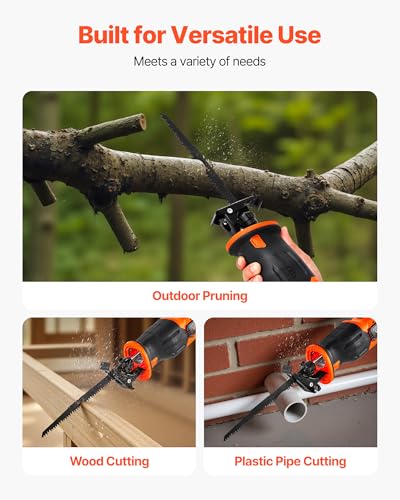 Image of VEVOR 20V Brushless Reciprocating Saw, Cordless Reciprocating Saw with Battery, 3000 SPM Variable Speed, 1 inch Stroke Length Charger, 8 Blades, and Carrying Bag, for Wood, Metal and Plastic Cutting