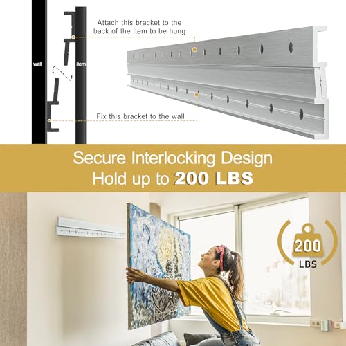 Image of Heavy Mirror Mounting Hardware Z Clips 30 inch French Cleat Aluminum Alloy Mirror Hanger Picture Frame Hanging Kit Heavy Duty Z Brackets for Wall Mounting Max Load 200 Lbs, 2 Pairs