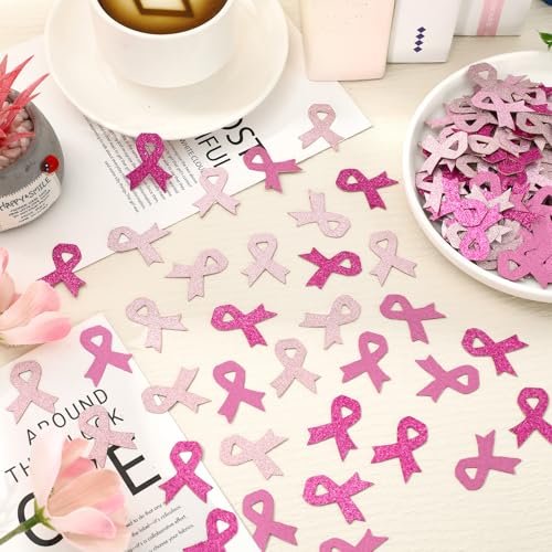 Image of Whaline 300 Pcs Breast Cancer Awareness Table Confetti Ribbon Shaped Glitter Confetti Pink Table Centerpiece For Party Decoration