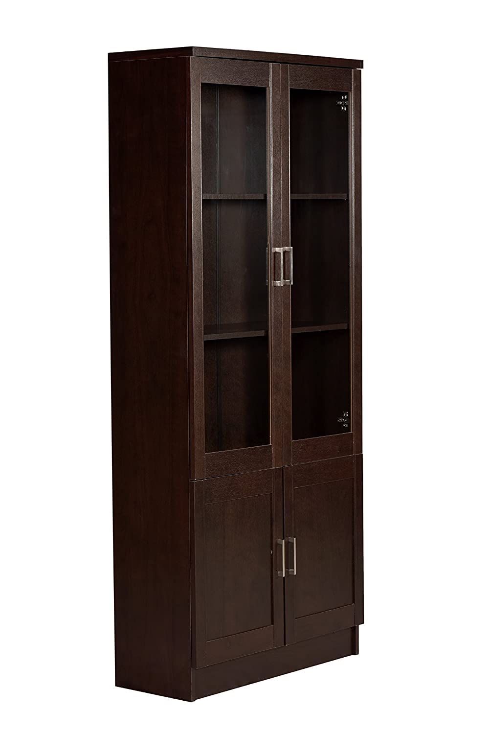 CASPIAN 2 Door Multipurpose Wooden Cabinet (Brown) | Glass Door Showcase | Engineered Wood | Use as Kids Cupboard, Bookshelf & Kitchen Crockery Unit | for Bedroom, Living & Study Room, Home & Office 1