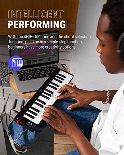 Image of Donner USB MIDI Keyboard Controller Mini 32-Key N-32 with Screen, Sequencer, Chord, Bend Sound Effects by Light-up Joystick for Mac /PC, Music Production Software, 40 Teaching Courses