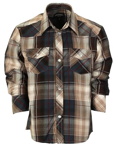 Image of Gioberti Boys Casual Western Plaid Long Sleeve Pearl Snaps Shirt