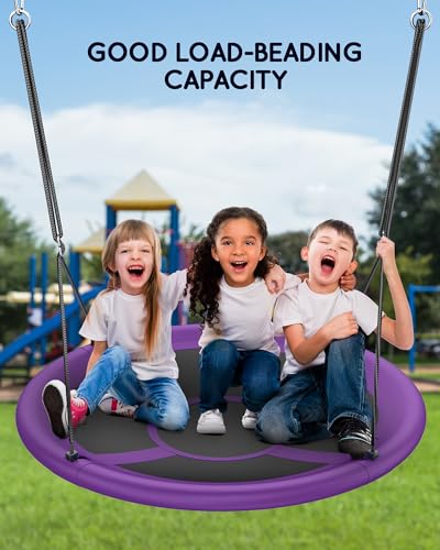 Image of Everyfun 43 inch Saucer Tree Swing for Kids Adult, 700lbs Weight Capacity, Waterproof Flying Saucer Swing with Adjustable Hanging Straps, Swing Seats for Backyard Outdoor Indoor Playground, Purple