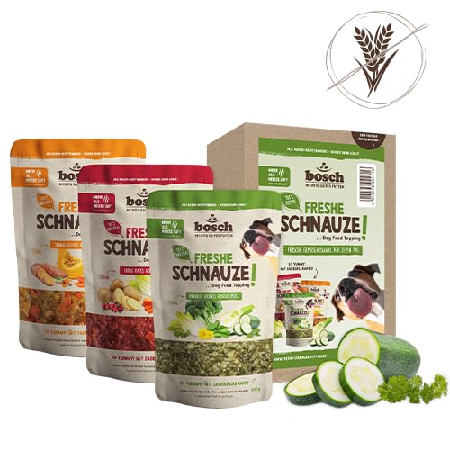 Bosch Freshe Schnauze - Gemüsekiste Aktionspaket 6 x 200 g | Mixpaket mit Roten, Grünen und Gelben Toppings für Hundefutter | Für Trockenfutter und Nassfutter geeignet