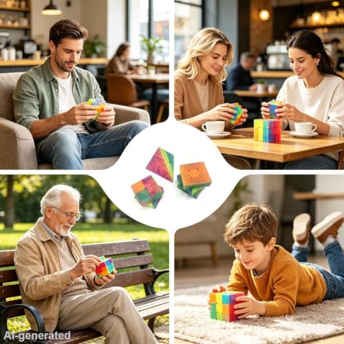 Image of Speed Cube Set 3 Pack Cube Bundle 2x2 Speed Cube 3 By 3 Cube Puzzle 3x3 Pyramid Triangle Cube Bundle Hand Puzzles Toys for Kids and Adults By AHYUAN (Jelly)