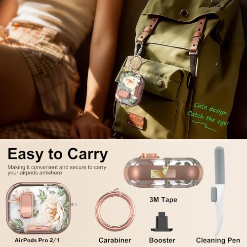 Image of for AirPods Pro 2 /1 Case with Safety Lock & Phone Stand, Nude Rose