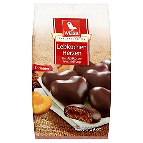 Weiss Valentine's Dark Chocolate Gingerbread Lebkuchen Herzen Cookies 150g/5.29 Oz - Pack of 2