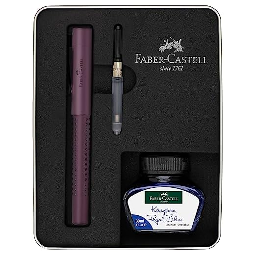 Faber-Castell 201531 Grip Edition - Set de regalo con pluma M, vaso de tinta de 30 ml y convertidor en estuche de metal