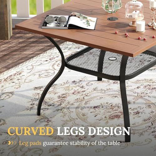 Image of VICLLAX Patio Dining Set for 4, All Weather 5-Piece Patio Set-37.8 inch Square Outdoor Table and 4 Stackable Chairs for Lawn Garden and Backyard,Walnut Tabletop