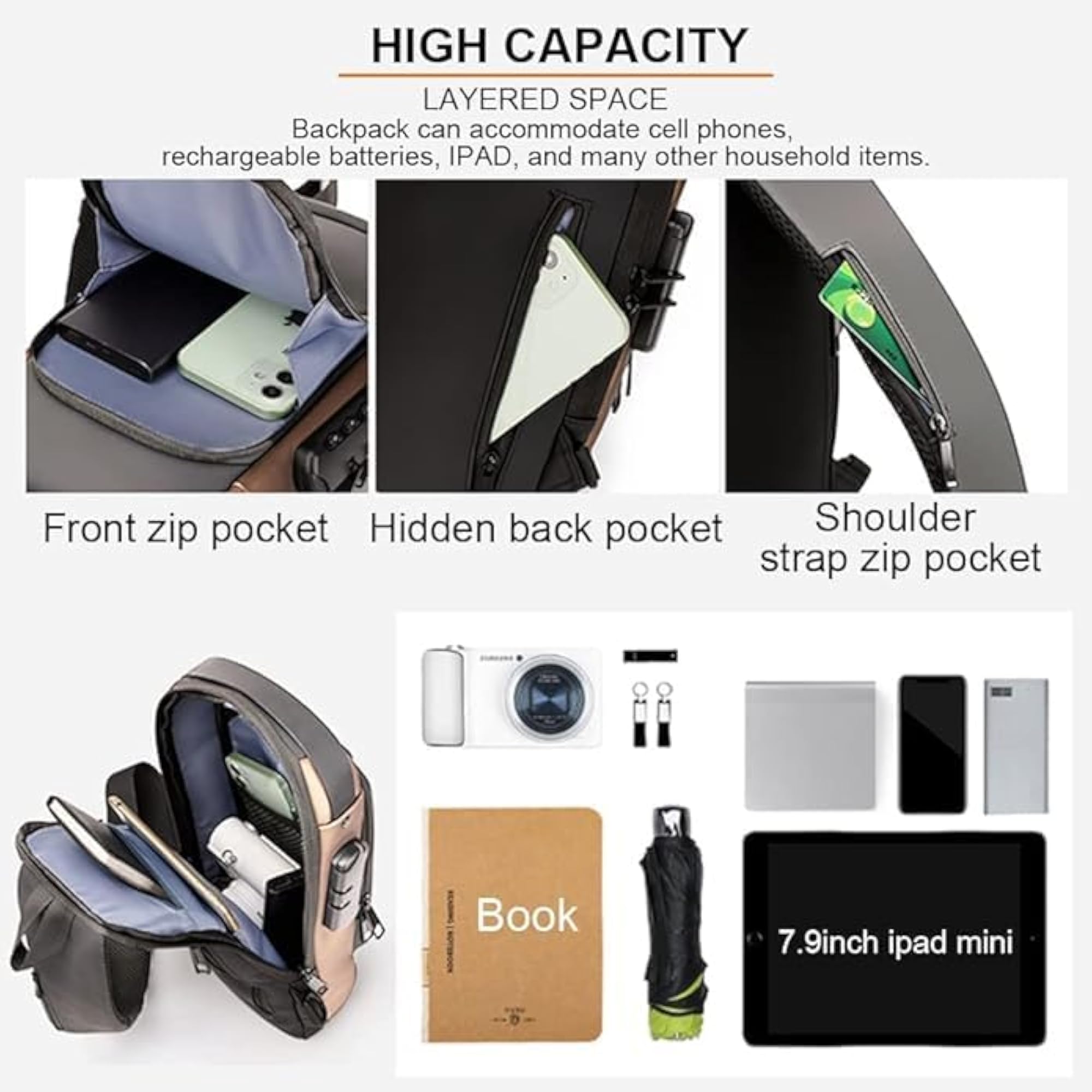 Waterproof Polyester Unisex Sling Bag, Anti-Theft