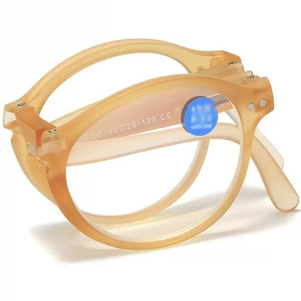 NILZA 1,5 Klappbare Presbyopische Brille Vintage Lesebrille Sehhilfe Brille Faltbare Rund Blaulichtfilter Laulicht Brille Gläser Kompakte (Color : Orange, Size : 3.0X)