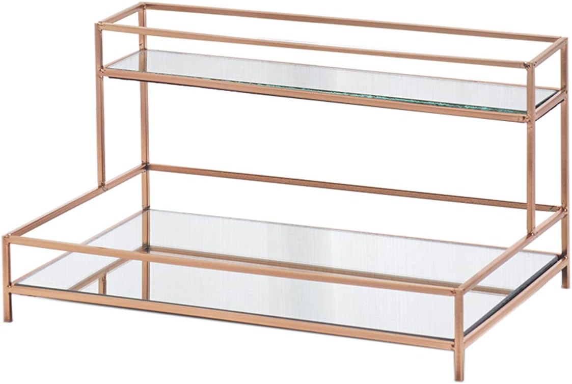 Cupcake Display Stand, 2 Tier Metal Dessert Stand with Glass Tray, Decorations Cosmetic Plant Storage Rack for Home Hotel(Size:34 * 32 * 18cm,Color:Gold)