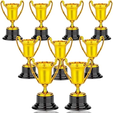 LVYOUIF 9 PCS Mini Gold Award Gold Trophy Award Trophy Cups for Kids and Adults Plastic Gold Trophies for Party Favors Props Rewards Sports Winning Prizes Competitions Round 3.3 Inch Cover