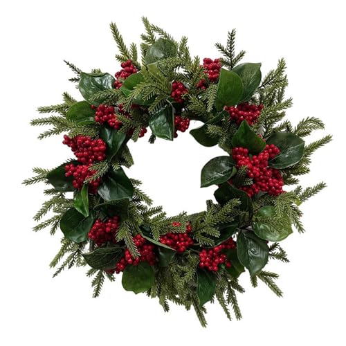 Generic Corona de Navidad Corona de Invierno Corona de Puerta Delantera con Bayas Rojas Corona Floral Artificial para Ventana navideña Navidad al Aire Libre