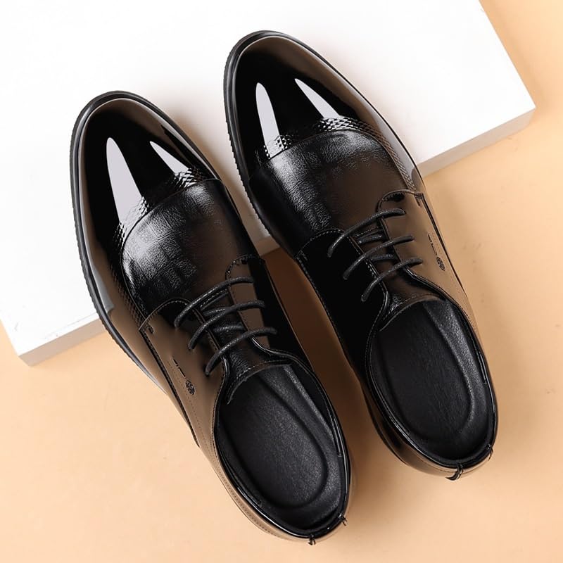 Men's Black Leather Dress Shoes, Lace-up Formal Business Suit Shoes, Office Party Loafers, Stylish Bright Upper for Men, Pointed Toe Oxford Shoes2