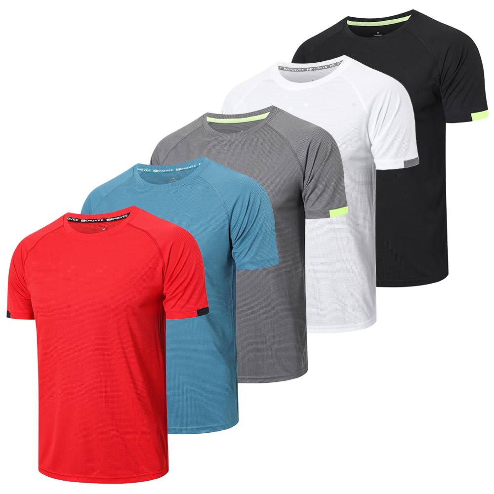 HUAKANG5 Pack Workout Shirts for Men Dry-Fit Crew Neck Short Sleeve Tee Tops Moisture Wicking Athletic Light Gym T-Shirts